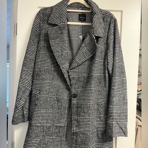 Women's Black and White Plaid Coat
